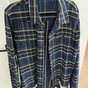 Off-White Navy and Yellow Plaid Shirt Jacket